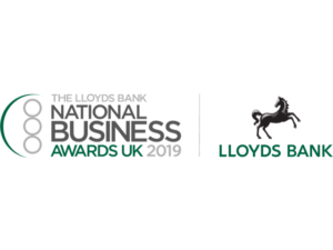 Logo for The Lloyds Bank National Business Awards UK 2019, featuring text and the Lloyds Bank black horse emblem.