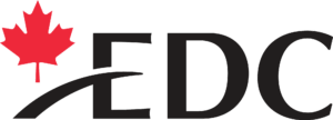 The image shows the EDC logo, featuring a red maple leaf above the letter 