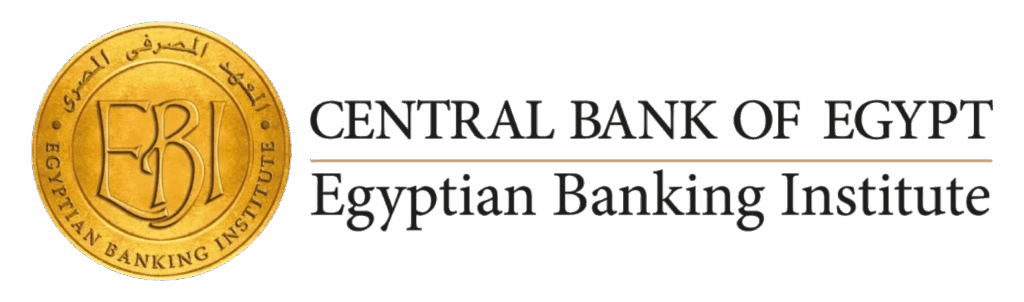 Logo of the Egyptian Banking Institute featuring a gold coin with Arabic and English text, next to the words “CENTRAL BANK OF EGYPT Egyptian Banking Institute” in black capital letters.