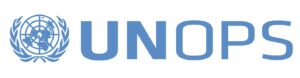 The image shows the UNOPS logo, featuring the United Nations emblem—a world map surrounded by olive branches—next to the blue text 