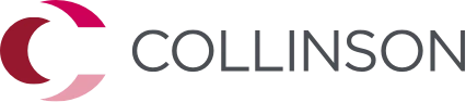 The image shows the Collinson logo, featuring a stylised “C” in shades of pink and red, followed by the word “COLLINSON” in bold, grey uppercase letters.